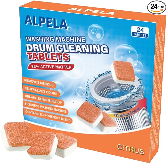 Citrus Washer Cleaner Tablets 24 Count – Septic Safe Washing Machine Cleaner & Odor Eliminator – Deep Cleaning Descaler for HE Front & Top Load Washers – Laundry Tub & Drum Cleaner