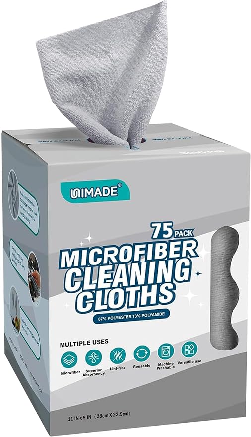 Microfiber Cleaning Cloth, 75 Sheets Microfiber Towels for Cars Commercial Grade Washcloths Lint-Free Bulk Shop Towel Cleaning Rags for Household Restaurant Garage Housekeeping, 11"x 9", Grey