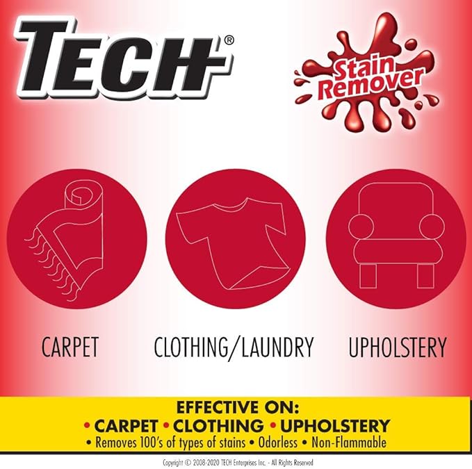 TECH Stain Remover, 24 oz Spray Bottle, 2-Pack, For Carpet, Clothes, Upholstery, and Other Fabrics
