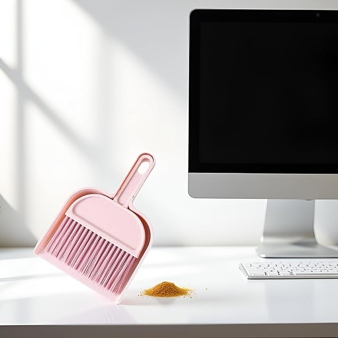 Plastic Mini Broom and Dustpan,Mini Cleaning Brush with Dustpan Set Desktop Cleaning Accessories,Pink with Set,Plastic Broom