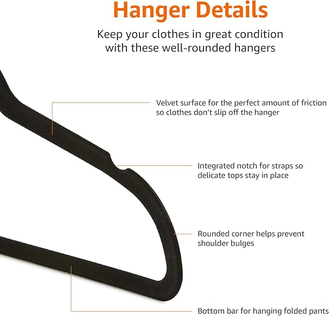 Amazon Basics Slim Velvet Non-Slip Space Saving Sturdy Suit Clothes Hangers, Closet Organizer, Black/Rose Gold, 30-Pack