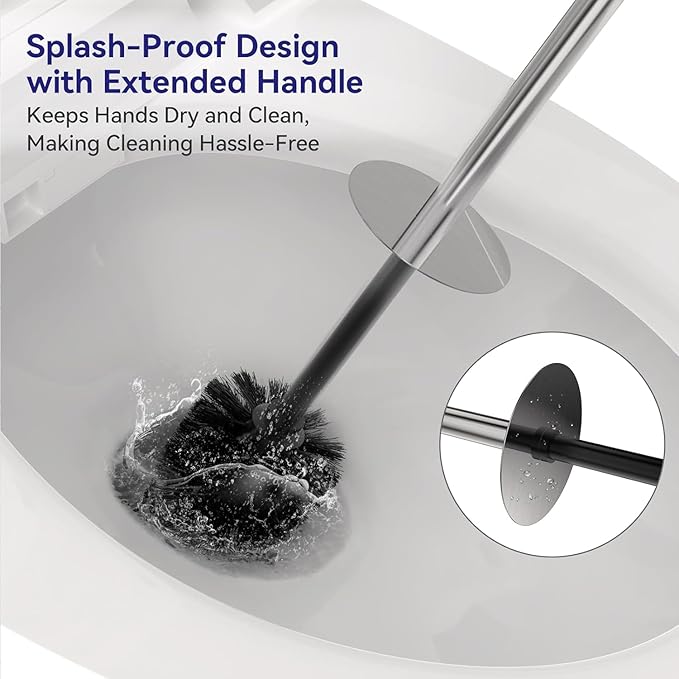 DOWRY Stainless Steel Toilet Bowl Brush and Holder for Bathroom, Deep Cleaning Toilet Brush and Holder Set with Long Handle, Hidden Toilet Bowl Brush with 2 Heads,Modern Decor Nickel Brushed Square