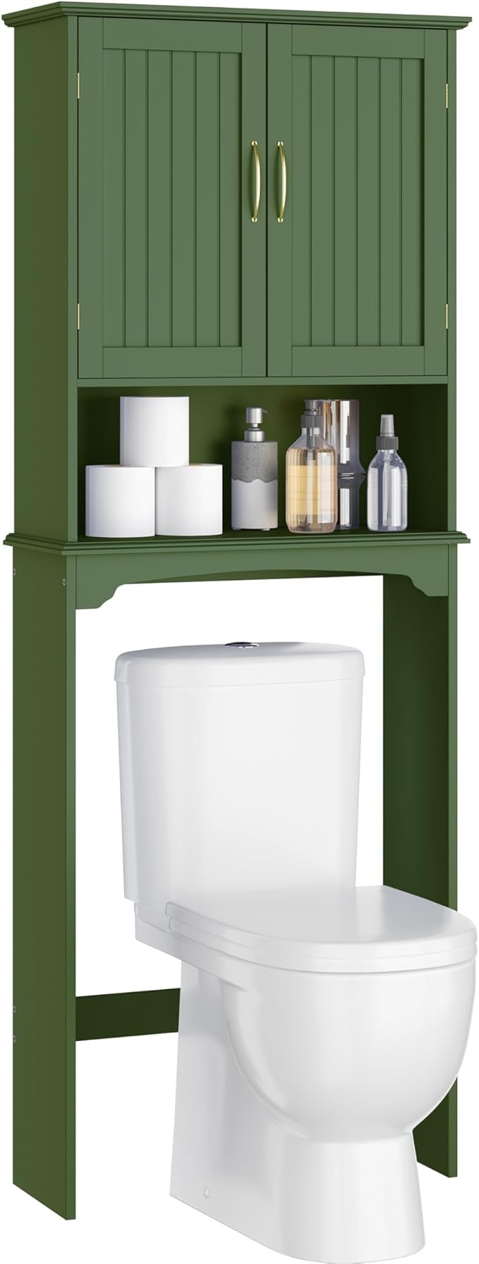 Yaheetech Over The Toilet Storage Cabinet, Over Toilet Cabinet with Adjustable Shelf, Bathroom Storage Organizer with Double Wood Doors, Green