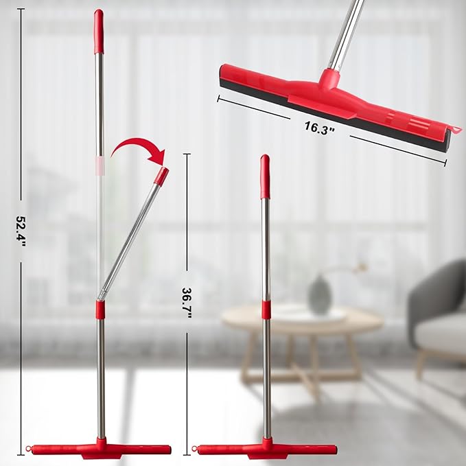 Floor Squeegee Scrubber with 51" Adjustable Pole & EVA Foam Blade – Indoor/Outdoor Use for Garage, Patio, Bathroom, Tile, Marble