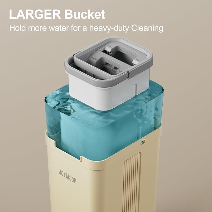 JOYMOOP Mop and Bucket Set (Beige & Blush Brown) with Extension Handle, Ideal for Floor, Window, and Wall Cleaning - Includes 3 Washable Microfiber Pads for Wet and Dry Use