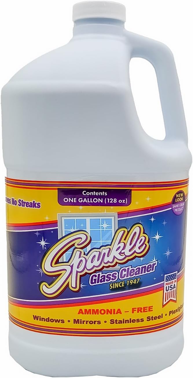 Sparkle Glass Cleaner Refill 1 Gallon (128 Fl Oz) – Ammonia-Free Heavy Duty Streak-Free Formula for Windows, Mirrors & Glass (Pack of 3)