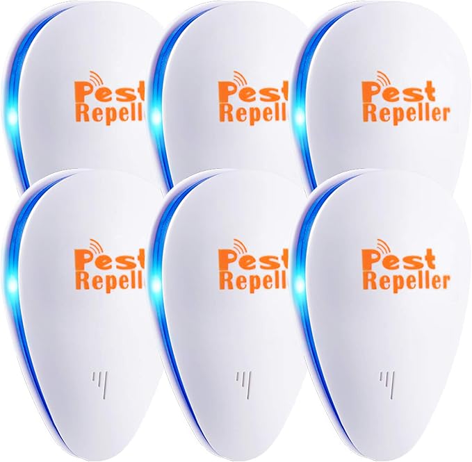 Ultrasonic Pest Repeller, Set of 6-Packs Electronic Plug in Repellent Indoor for Flea, Insects, Mosquitoes, Mice, Spiders, Ants, Rats, Roaches, Bugs, Non-Toxic for Humans & Pets, White.