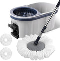 Spin Mop and Bucket System with180-Degree Rotating Head Telescopic Handle Dual Chamber Bucket Floor Cleaning Set with 3 Mop Refills Dual-Function Wringing Hand-Press and Foot-Pedal