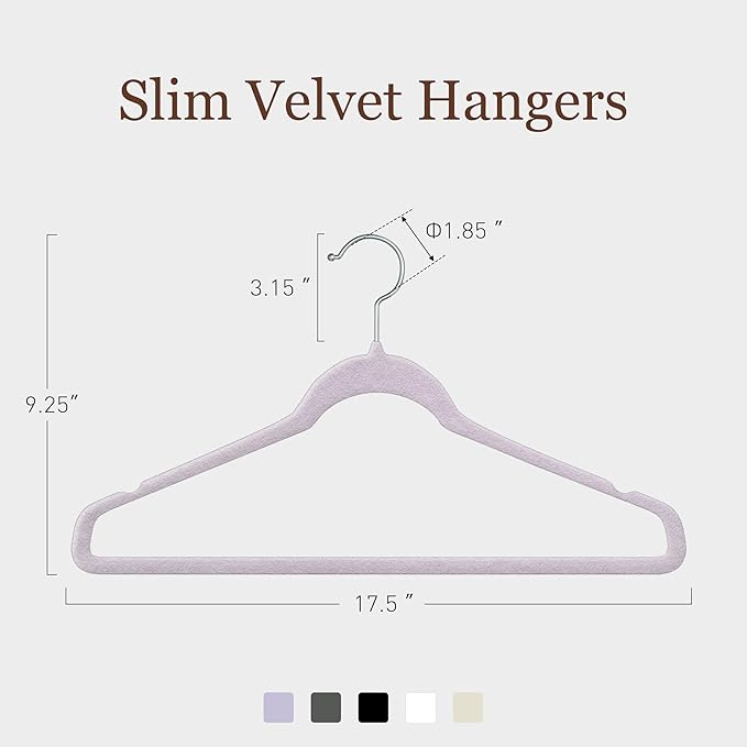 Velvet Hangers 30 Pack, Slim Non-Slip Clothes Hangers Space-Saving for Closet, Heavy Duty for Pants, Coats, Skirts, Jeans, Sweaters and More, Nylon-Flocked, Light Purple
