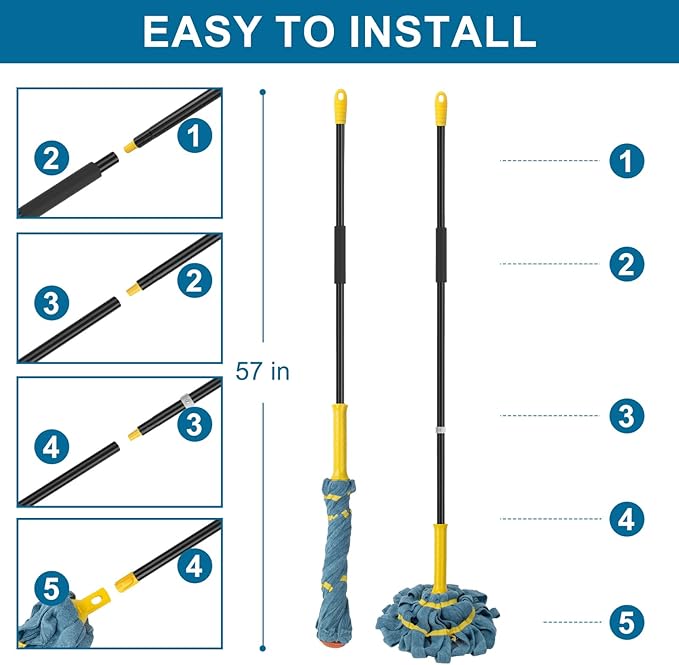 Self-Wringing Twist Mops for Floor Cleaning, Microfiber Floor mop with 57 " Long Handle, Easy Wringing Mop for Hardwood Commercial Household Clean
