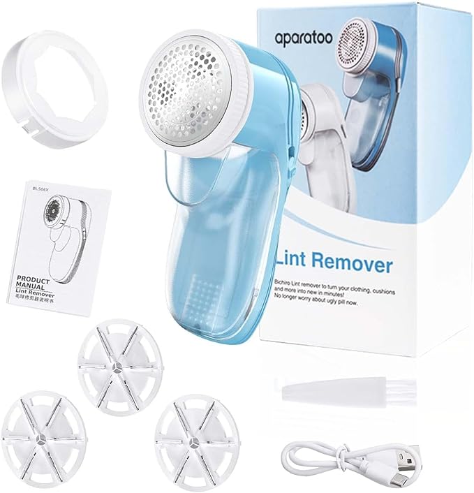 Fabric Shaver, Electric Lint Remover, Lint Shaver with 3 Replaceable Blades USB Rechargeable, Sweater Shaver, Clothes Shaver, Pilling Remover, Fabric Shaver Fuzz Remover for Clothes Furniture