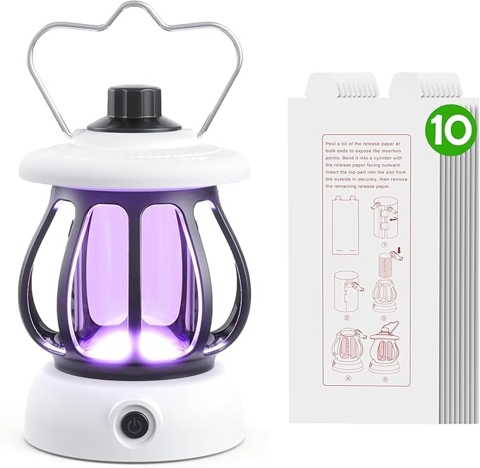Flying Insect Trap, Fruit Fly Traps for Indoors & Outdoor Rechargeable, Quite Operation Fly Trap (1Device + 10Refills)