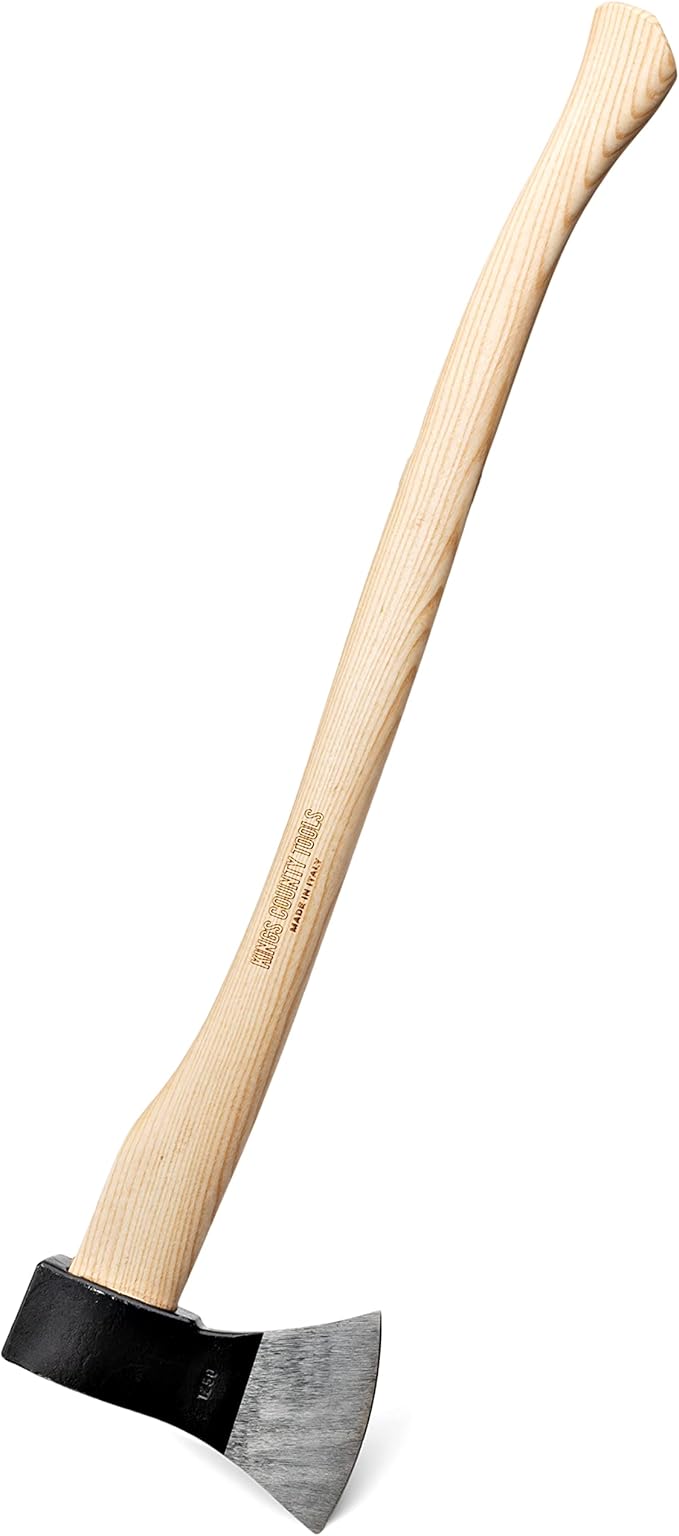 Kings County Tools German-Style Italian Tree Felling Axe | 31.25" Long Gently Curved Ash Wooden Handle | Powder Coated Steel Head with 5" Striking Face