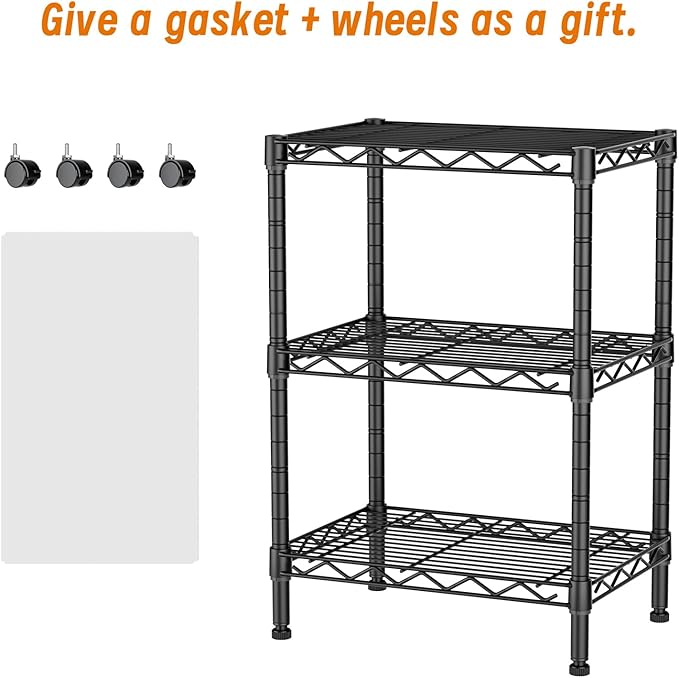 Golpart 3 Tier Adjustable Storage Shelves Heavy Duty Metal Utility Shelf Wire Shelving Unit Organizer Rack for Home Kitchen Office Bathroom Pantry Room 12" D x 18" W x 30" H