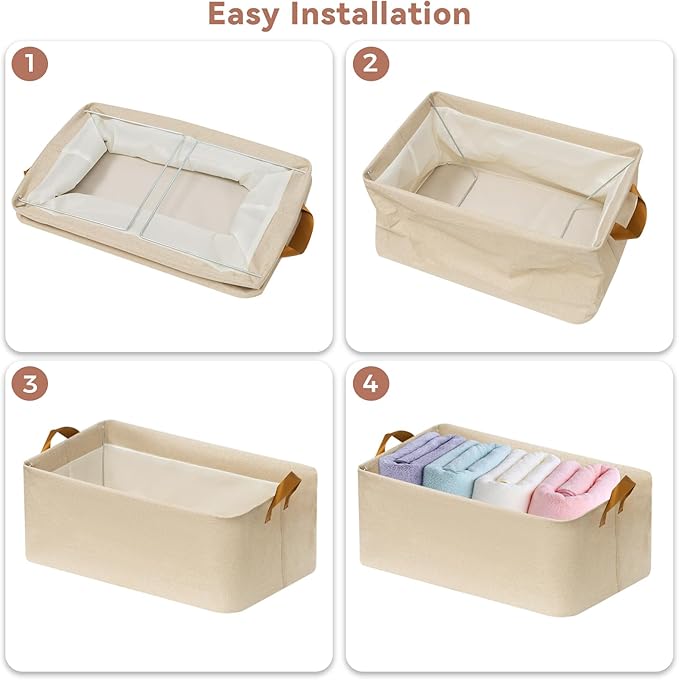 SNWDN 4 Pack Closet Cloth Storage Bins for Shelves,Large Storage Baskets for Shelves, Fabric Bins for Closet organization with Handles（ Beige 17''L x 12''W x 10''H）