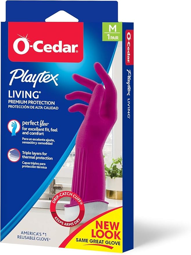 PLAYTEX Living Reuseable Rubber Cleaning Gloves Medium, Premium Protection Reusable Household Gloves (Pack of 10)