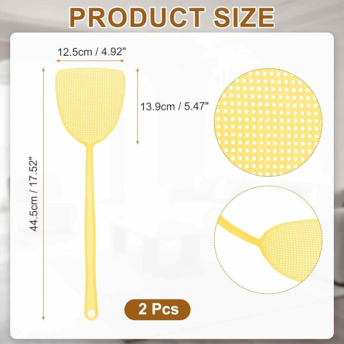 HARFINGTON 2pcs Fly Swatter 5.5"x4.9" Plastic Manual Heavy Duty Long Handle Fly Swatter for Home Indoor Outdoor, Yellow
