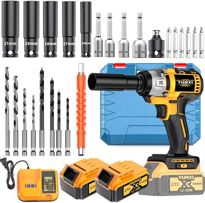 impact electric wrench kit, impact drill with charger, lithium-ion battery, portable quick charger - suitable for home and car maintenance and repair (Advanced wrench package)