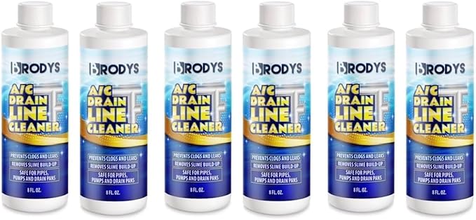 Brodys - A/C HVAC Drain Line Cleaner, 8oz Bottle, (Great to use at home, in the office, at restaurants and large commercial buildings), AC Drain Line Condensate Cleaner (6 Pack)