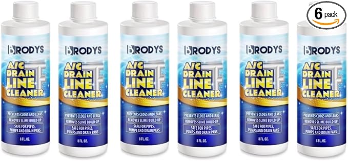 Brodys - A/C HVAC Drain Line Cleaner, 8oz Bottle, (Great to use at home, in the office, at restaurants and large commercial buildings), AC Drain Line Condensate Cleaner (6 Pack)