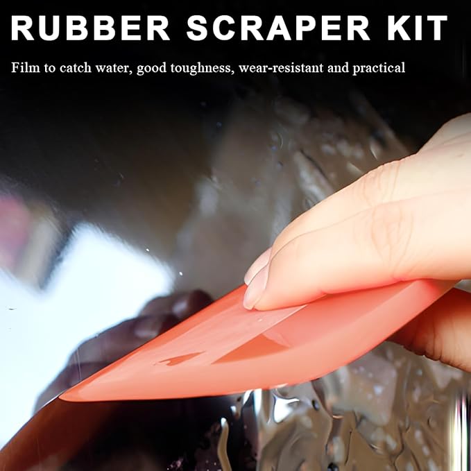 5 in 1 Rubber Squeegee Kit, Anti-Scratch Flexible Soft Matte TPU Coating Scraper Kit, Small Tint Squeegee Water Blade Scraper for Paint Protection Film Household Cleaning (Orange)