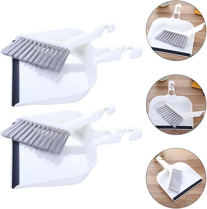 DOITOOL Mini Broom and Dustpan Set 2pcs Household Cleaning Brush for Kitchen and Desktop, White Mini Handheld Sweeping Tools for Home Cleaning Accessory