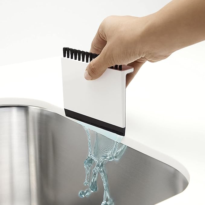 Kohler K-6379-0 Kitchen Sink Squeegee and Countertop Brush, Multi-Purpose, Cleans Wet and Dry Spills, Dishwasher Safe, White