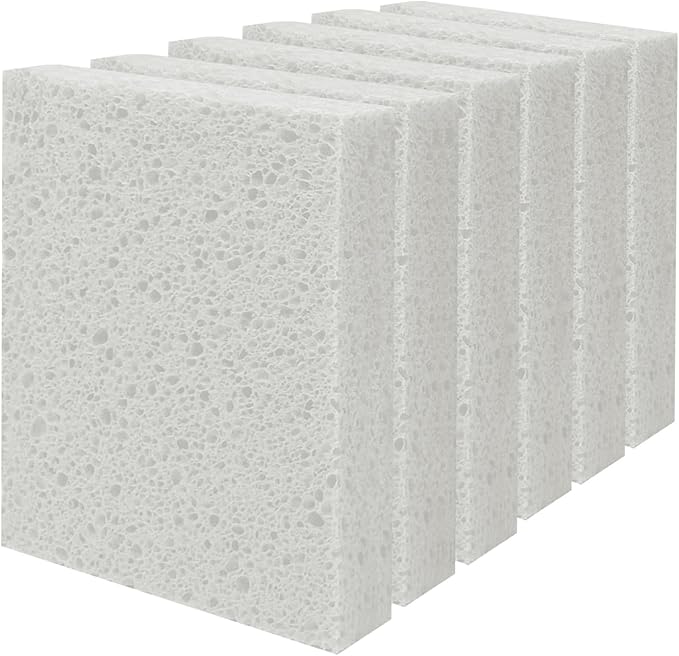 Cellulose Sponges, Large Size 4" x 6" x 1" - Heavy Duty Scrub Kitchen Sponge, Clean Tough Messes Without Scratching Kitchen Cleaning Pads, Pop Up Eco DIY (6 Pack), White