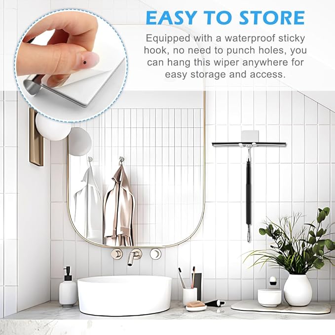 Shower Squeegee with Long Handle, 17-60" Telescopic Window Squeegee with Streak-Free Silicone Blade, Adjustable Cleaning Tool for Glass Doors, Shower Walls, Tile, Car Windshield