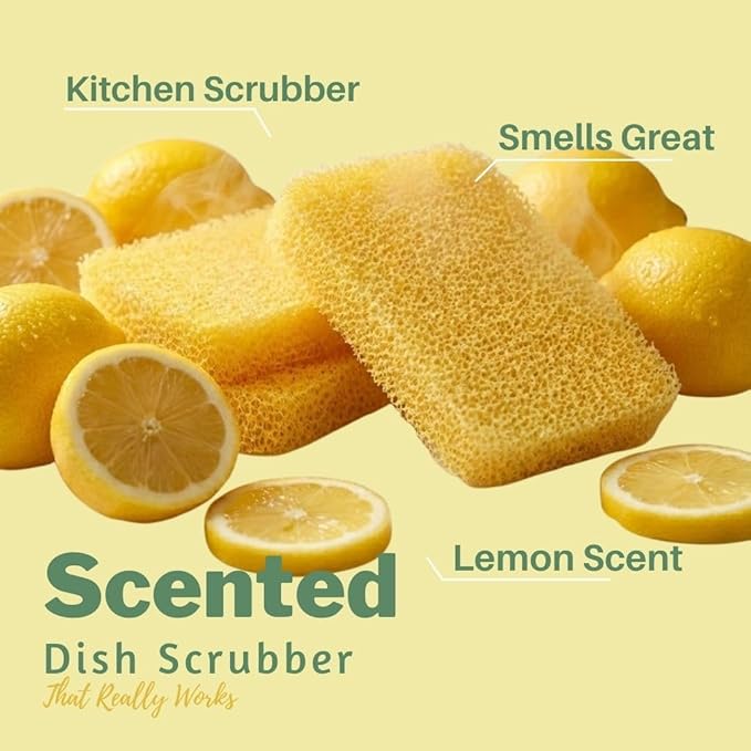 Peachy Clean Kitchen Dish Sponge & Scrubbers, Fresh Lemon Scent, Non-Scratch, Odor-Resistant, Durable Silicone Dish Sponges for Kitchen.