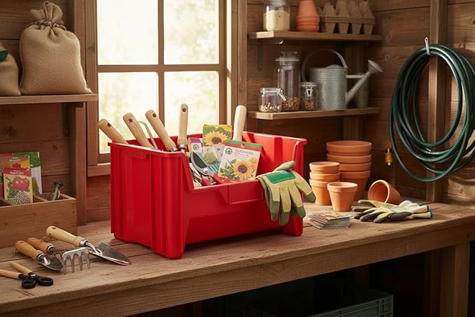 Hudson Exchange 20" x 15" x 12.5" (3 Pack) Plastic Giant Stackable Hopper Bin Container, Red