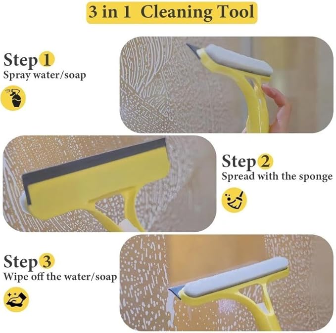 3 in 1 Spray Window Squeegee Cleaner Scraper, Window Squeegee Cleaner Tool with Spray Bottle for Shower Glass, Mirrors, Car, Home Window Cleaner Tool (White)
