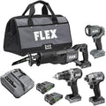 FLEX 24V Brushless Cordless 4-Tool Combo Kit: Drill Driver, Impact Driver, Reciprocating Saw, Work Light with (2) 2.5 Ah Lithium Batteries and 160W Fast Charger - FXM401-2A