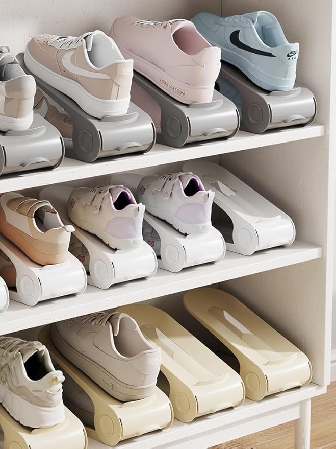 Shoe Slot Organizer, 4-Speed Adjustable Shoe Organizer Slots, Space-Saving Storage Rack for Slippers or Shoes (White/Yellow/Gray) (8Pack/12Pack/20Pack) (Yellow, 8 Pack)