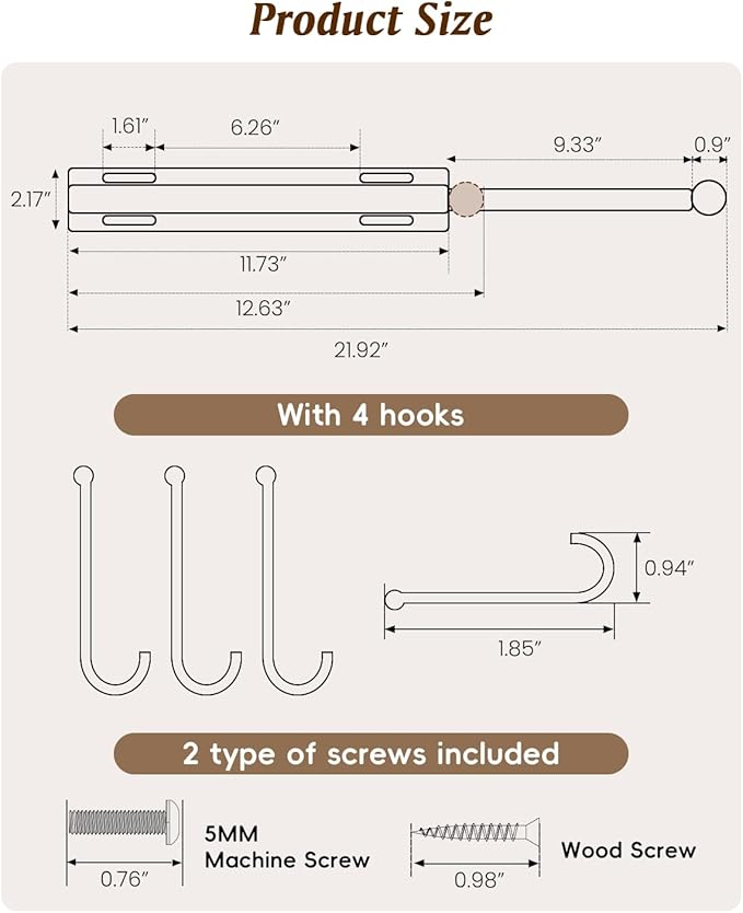 Supforce Valet Rod for Closets, 12" Valet Rod With 4 Hooks, Closet Organizer Slide Out Clothing Hanger Rods Extender Perfect for Suits,Dresses,Belt,Tie, Polished Chrome