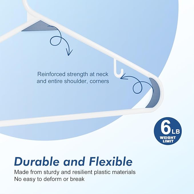 HOUSE DAY Plastic Hangers 20 Pack, Space Saving Clothes Hangers with Built-in Hooks, Durable & Strong Closet Organizers and Storage, Dorm Room Essential, Perfect for Shirts, Coat, Pants, Dress - White