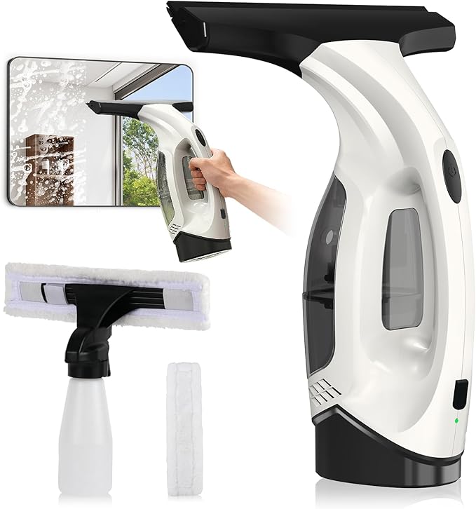 Window Vacuum Squeegee Cordless, 2000Pa Electric Window Cleaner Tool with 2200mAh & 150ml Water Collection Tank, Cleaning Kit Shower Squeegee for Glass Doors, Tiles, Mirrors, Car (Beige)