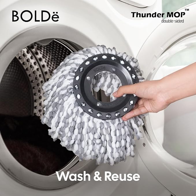 Thunder Mop Spin System -Double-Sided- 2 Compact Stackable 6L Buckets, Microfiber Head, Stainless Steel Wringer, Antifungal Quick-Dry Cleaning, Soap Dispenser, 3 Free Refills (Lime/Forest Green)