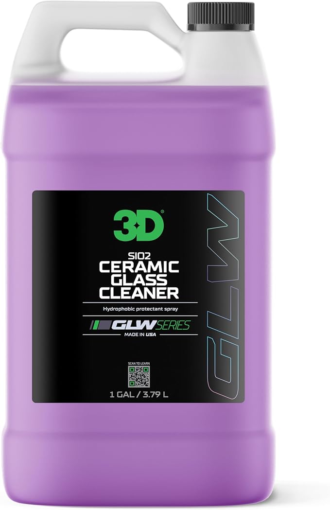 3D SiO2 Ceramic Glass Cleaner 1 Gallon – Hydrophobic Car Glass Cleaner with Rain Repellency – Optical-Grade Clarity, Streak-Free Shine & Ceramic Protection – Auto Detailing Spray – Made in USA