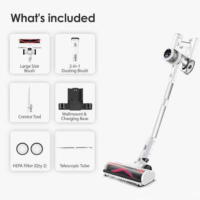 VYKLO Cordless Vacuum Cleaner, 600W 55Kpa 70Mins Stick Vacuum Cleaners for Home, AUTO Dust Detection/LED Touch Display, Rechargeable Wall Mount, Wireless Handheld Vacuum for Pet Hair/Carpet/Hard Floor