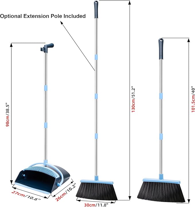 Broom and Dustpan Set for Home 2026 Indoor Outdoor Broom with Dustpan Combo Set Upright Dust Pans with Long Handle Angle Broom for Kids Garden Pet Hair Lobby Wood Floor Kitchen