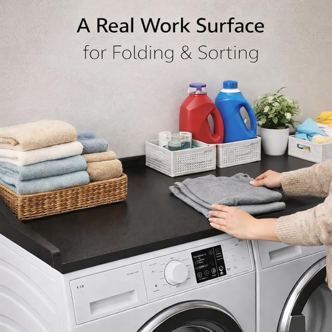 OAKHAM HOME Washer Dryer Countertop 54" W x 27.5"D Washer Dryer Topper with Non-Slip Pads Laundry Countertop for Laundry Room Organization and Storage, Black