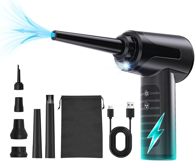 Electric Compressed Air Duster Rechargable Air Blower for Car 100000RPM Air Can Duster for Computer PC Mini Blower Cordless with Led Light Handheld Blower Keyboard Cleaner, Black