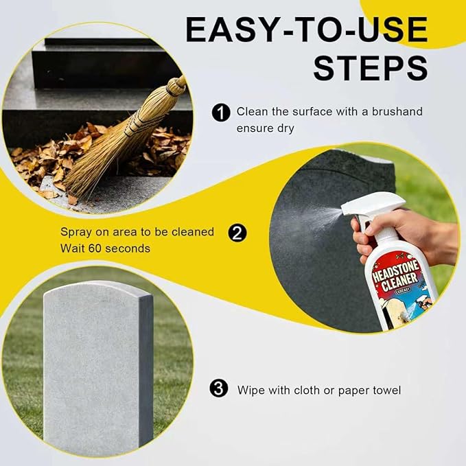 Headstone Cleaner for Graves, Tombstones & Headstones, 17 oz, Tombstone cleaner for Restore & Guard Granite, Stone,Tile, Concrete, Limestone, Slate, Marble，Flooring
