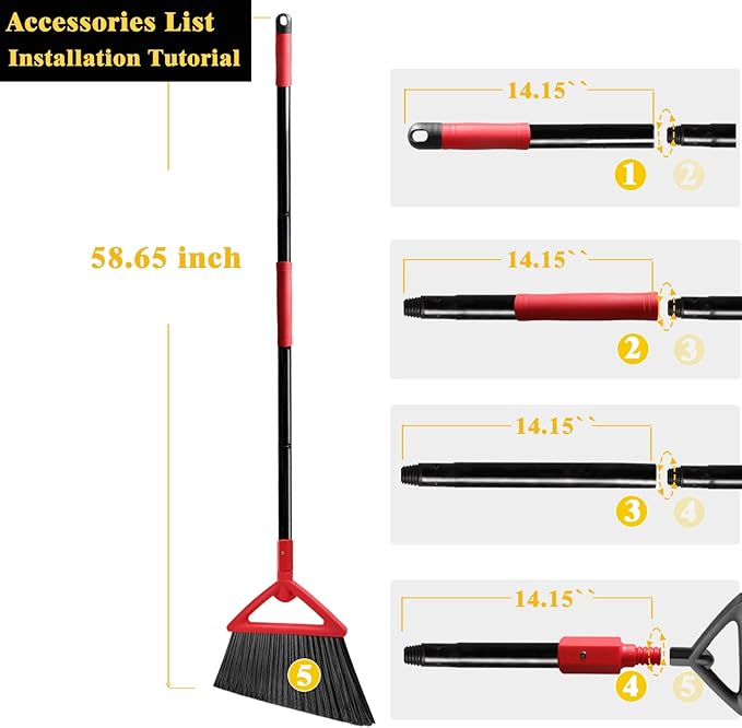 Heavy Duty Broom Outdoor and Indoor, 2 Pack Upgraded Commercial Angle Brooms, Perfect Red Broom of House, Kitchen, Garage, Courtyard