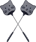 2 Pack Extendable Fly Swatter, 25 inch Long Handle Flyswatters, Plastic Heavy Duty Fly Swatters Manual for Indoors Patio Garden and Outdoors Black