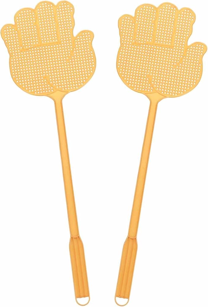 HARFINGTON 2pcs Fly Swatter 5.7"x5.3" Plastic Manual Heavy Duty Long Handle Fly Swatter for Home Indoor Outdoor, Gold