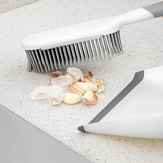 DOITOOL 2pcs Home Cleaning Brush Set with Broom and Dustpan, Multi-use Bed Dust Removal Tool, White and Grey Handheld Sweeping Accessories for Household Cleaning