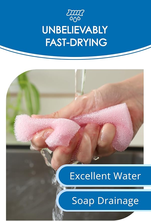 SunSun Sponge Kitchen Sponges, Made in Japan All Surface Scratch-Free Odor Resistant Durable Long-Lasting Sponge for Dishwashing, Pastel Color, 4 Count