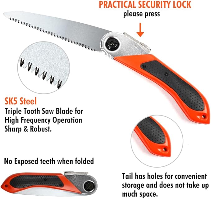 Toolux 5.9 Inch Folding Saw, SK-5 Steel Pocket Hand Saw for Wood, Hunting and Camping, Pruning Saw for Cutting Branches and Tree Limbs on Backpacking & Bushcraft Trips, With Carry Case